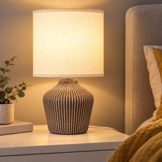 Abat-jour a vaso per comodino contemporaneo tortora bianco
