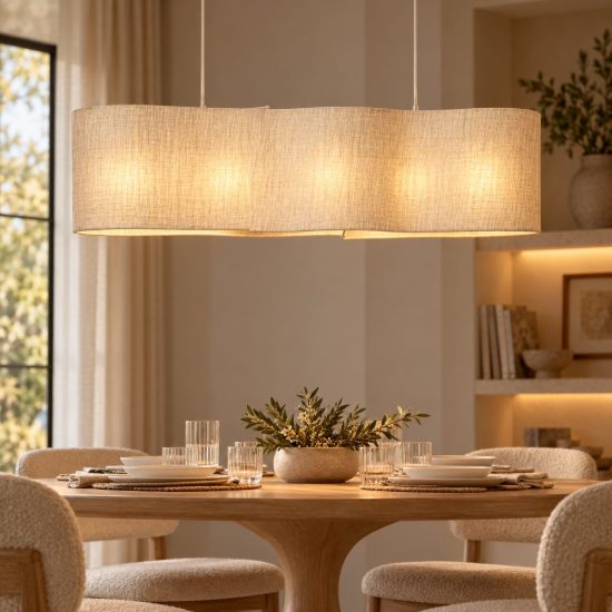 Lampadario a barra lineare a nuvola per sala da pranzo moderno crema