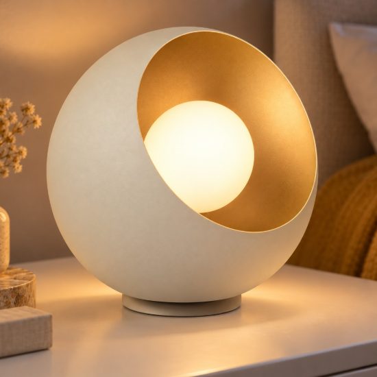 Abat-jour a sfera per comodino moderno crema