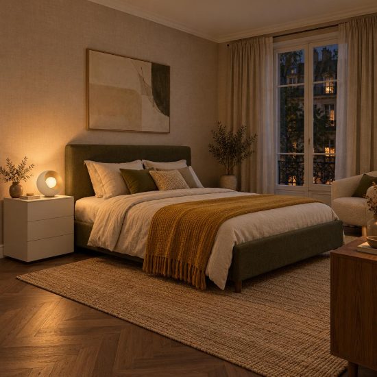 Abat-jour a sfera per comodino moderno crema
