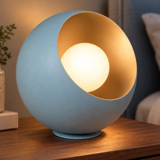 Abat-jour a sfera per comodino moderno azzurro pastello