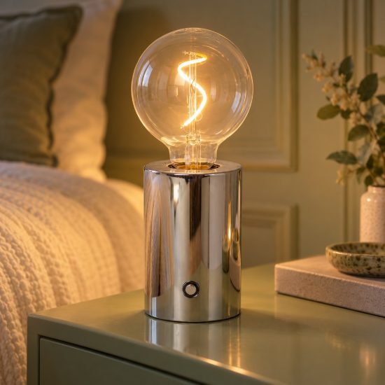 Abat-jour per comodino moderno cromo led 1w 2700k touch dimmer ricaricabile