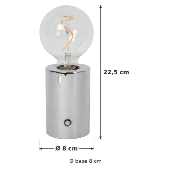 Abat-jour per comodino moderno cromo led 1w 2700k touch dimmer ricaricabile