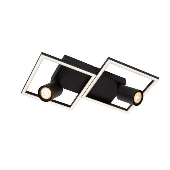 Plafoniera con 2 faretti orientabili moderna a cornici quadrate nero led 23w cct 2700k 3300k 4000k