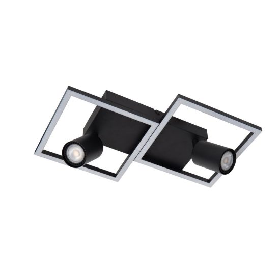 Plafoniera con 2 faretti orientabili moderna a cornici quadrate nero led 23w cct 2700k 3300k 4000k