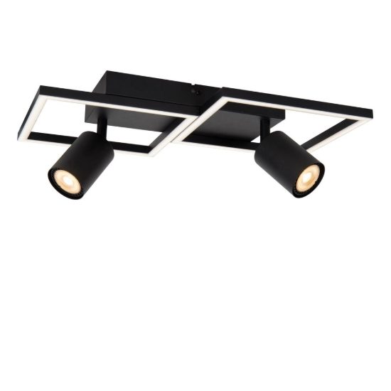 Plafoniera con 2 faretti orientabili moderna a cornici quadrate nero led 23w cct 2700k 3300k 4000k