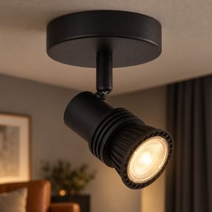 Faretto da soffitto per soggiorno orientabile moderno nero con lampadina a vista