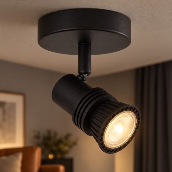 Faretto da soffitto per soggiorno orientabile moderno nero con lampadina a vista