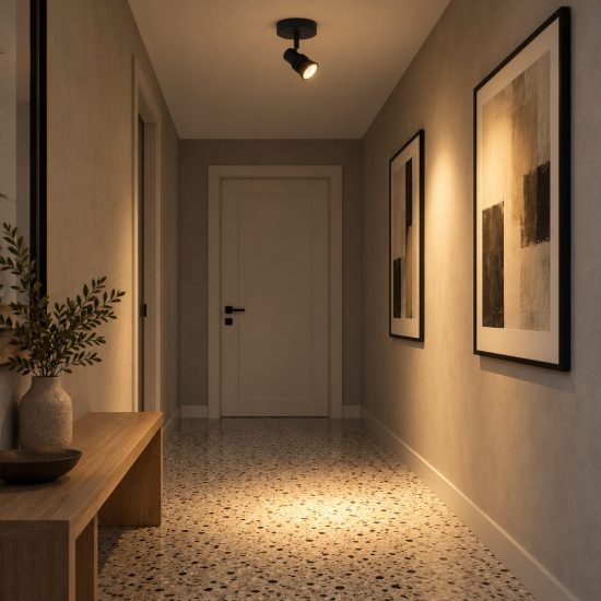 Faretto da soffitto per soggiorno orientabile moderno nero con lampadina a vista