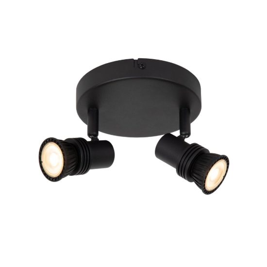 Plafoniera con 2 faretti orientabili moderna rotonda nero con lampadina a vista