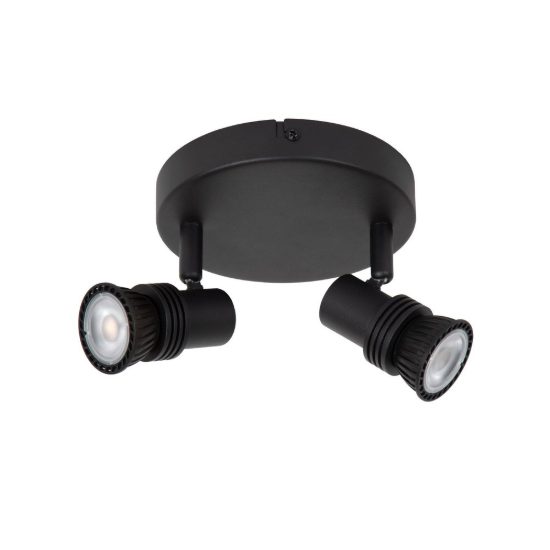 Plafoniera con 2 faretti orientabili moderna rotonda nero con lampadina a vista