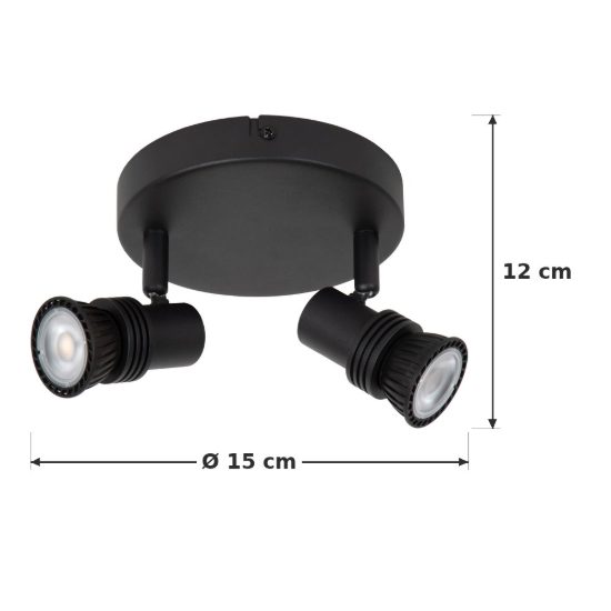 Plafoniera con 2 faretti orientabili moderna rotonda nero con lampadina a vista