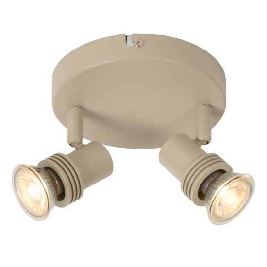 Plafoniera con 2 faretti orientabili moderna rotonda tortora con lampadina a vista