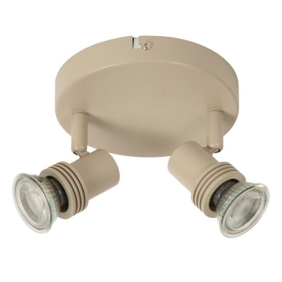 Plafoniera con 2 faretti orientabili moderna rotonda tortora con lampadina a vista