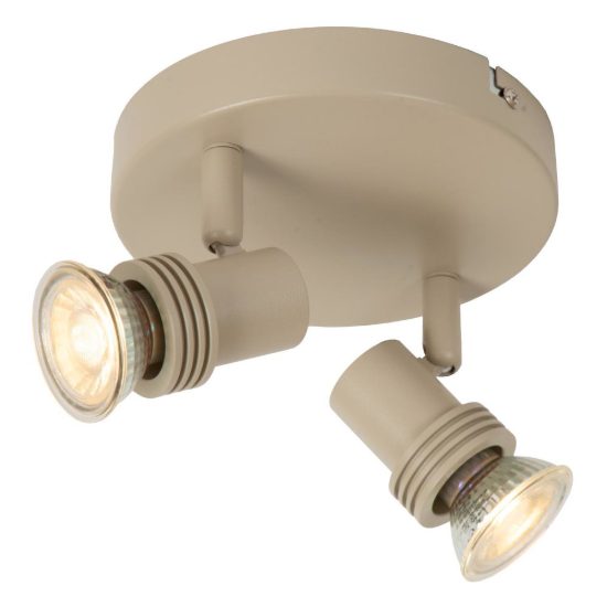 Plafoniera con 2 faretti orientabili moderna rotonda tortora con lampadina a vista