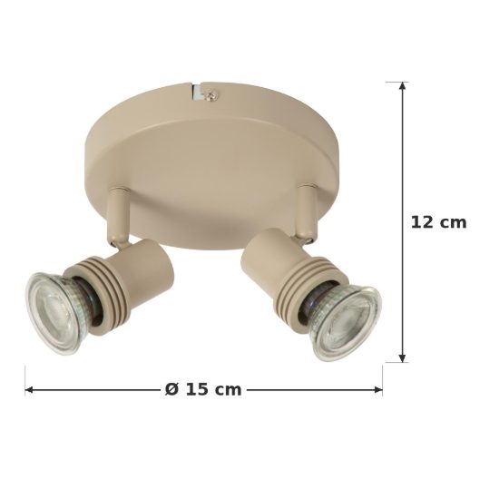 Plafoniera con 2 faretti orientabili moderna rotonda tortora con lampadina a vista