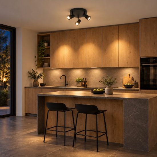 Plafoniera con 3 faretti orientabili moderna rotonda nero con lampadina a vista
