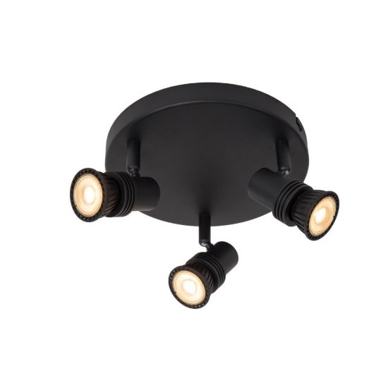 Plafoniera con 3 faretti orientabili moderna rotonda nero con lampadina a vista
