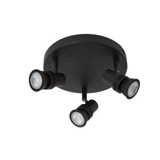 Plafoniera con 3 faretti orientabili moderna rotonda nero con lampadina a vista