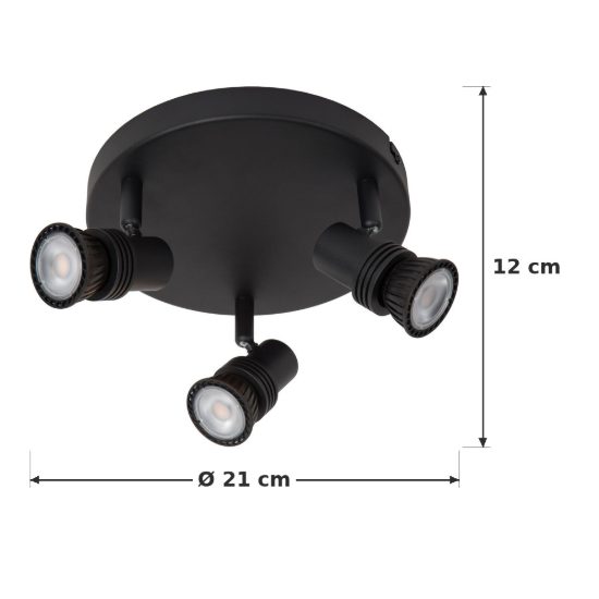 Plafoniera con 3 faretti orientabili moderna rotonda nero con lampadina a vista