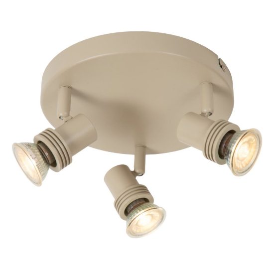 Plafoniera con 3 faretti orientabili moderna rotonda tortora con lampadina a vista