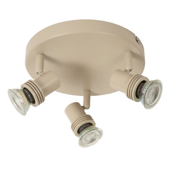 Plafoniera con 3 faretti orientabili moderna rotonda tortora con lampadina a vista