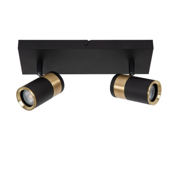 Plafoniera con 2 faretti orientabili moderna rettangolare nero oro