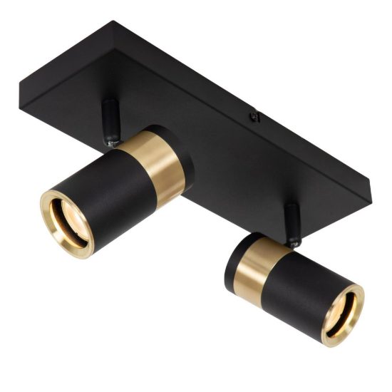 Plafoniera con 2 faretti orientabili moderna rettangolare nero oro