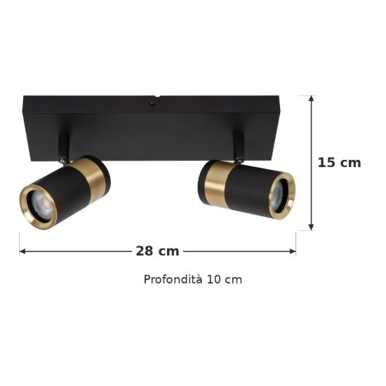 Plafoniera con 2 faretti orientabili moderna rettangolare nero oro