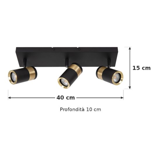 Plafoniera con 3 faretti orientabili moderna nero oro