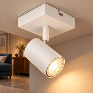 Faretto da soffitto con base quadrata per salotto orientabile moderno bianco