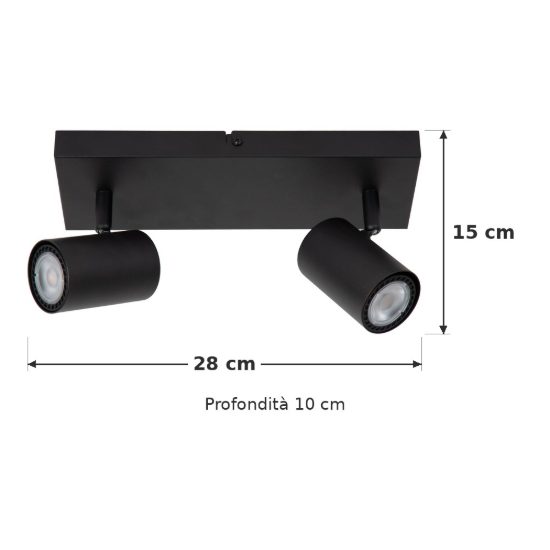 Plafoniera con 2 faretti orientabili moderna a barra nero