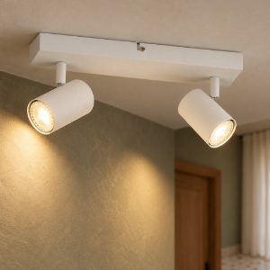 Plafoniera con 2 faretti orientabili moderna a barra bianco