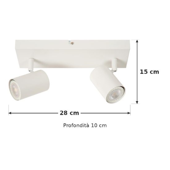 Plafoniera con 2 faretti orientabili moderna a barra bianco