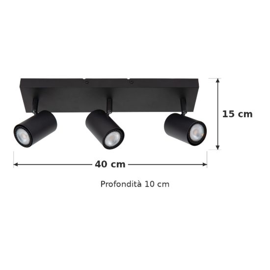 Plafoniera con 3 faretti orientabili moderna nero