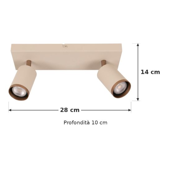 Plafoniera con 2 faretti orientabili moderna rettangolare tortora caffe