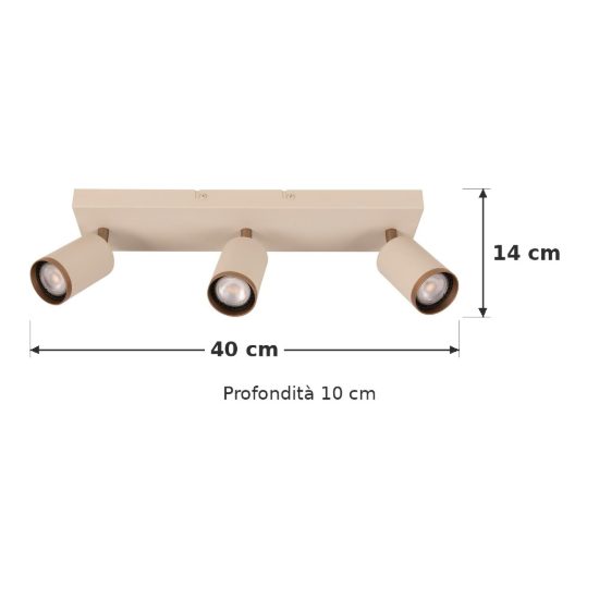 Plafoniera con 3 faretti orientabili moderna tortora caffe
