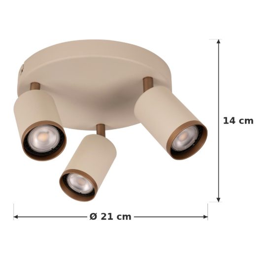 Plafoniera con 3 faretti orientabili moderna rotonda tortora caffe