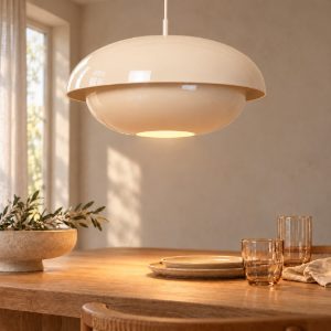 Lampadario a sospensione a disco per cucina moderno crema