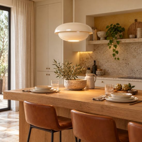 Lampadario a sospensione a disco per cucina moderno crema