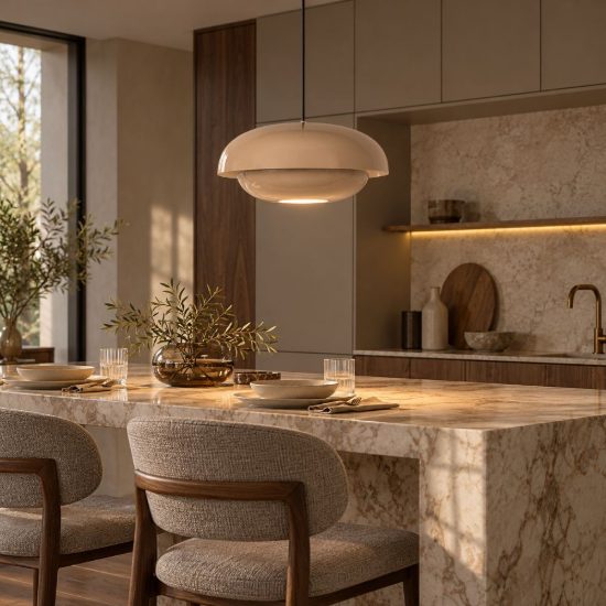 Lampadario a sospensione a disco per cucina moderno tortora