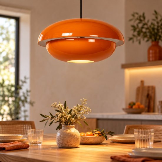 Lampadario a sospensione a disco per cucina moderno arancione