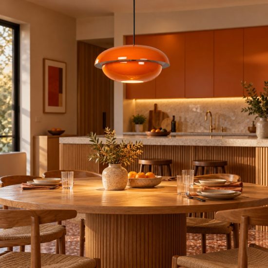 Lampadario a sospensione a disco per cucina moderno arancione