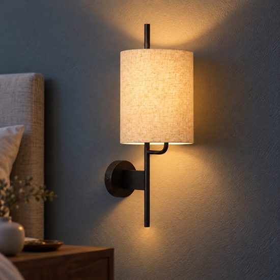 Applique per comodino camera da letto a cilindro moderna nero crema