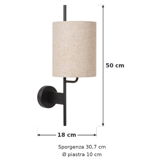 Applique per comodino camera da letto a cilindro moderna nero crema