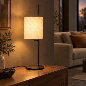 Lampada da tavolo a cilindro per soggiorno moderna nero crema