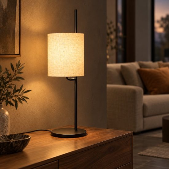 Lampada da tavolo a cilindro per soggiorno moderna nero crema