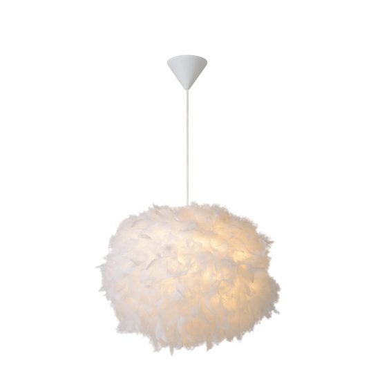 Lampadario a sospensione a sfera per salotto moderno bianco in piume