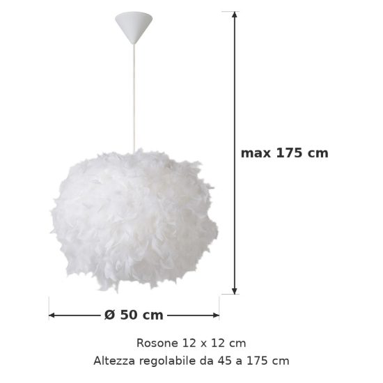 Lampadario a sospensione a sfera per salotto moderno bianco in piume