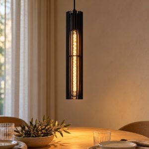 Lampada a sospensione a tubo per sala da pranzo moderna nero